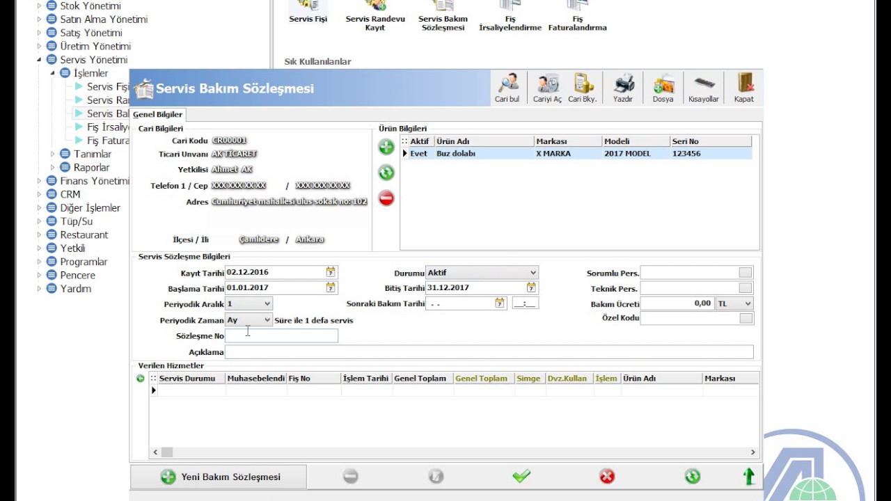 AKINSOFT WOLVOX ERP  Servis Yönetimi - Servis Bakım Sözleşmesi Oluşturma İşlemi
