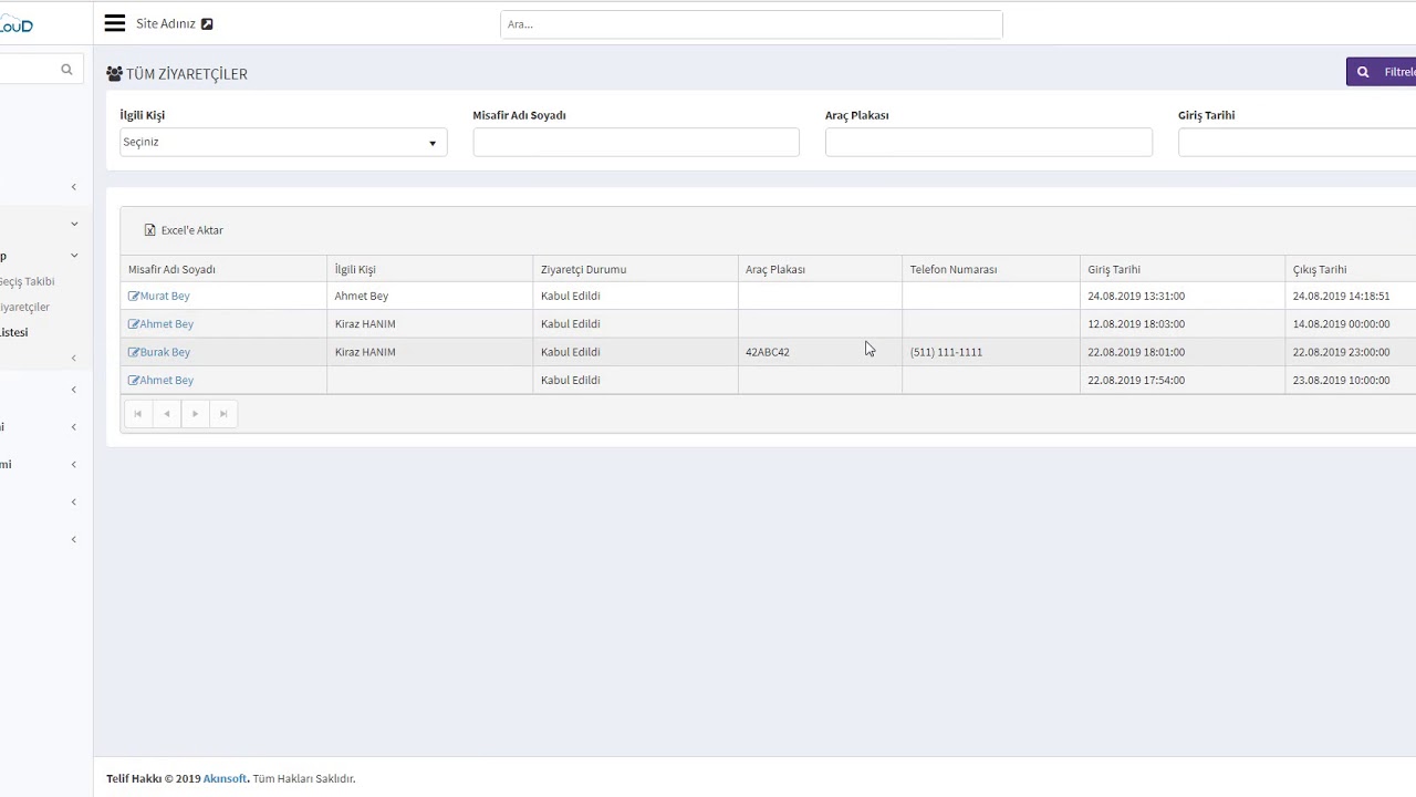 AKINSOFT  SiteCloud Ziyaretçi Takip ve Kargo Takip İşlemi